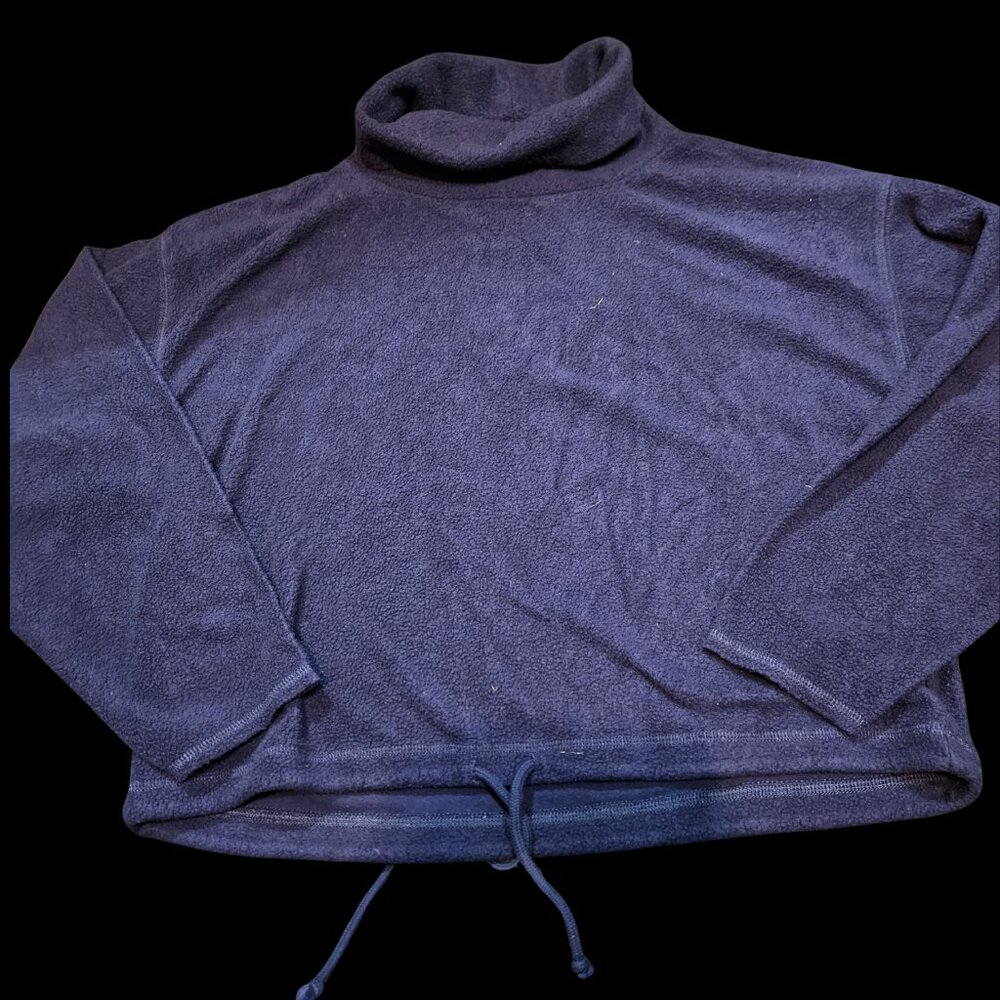 Aerie Navy Blue Fleece Turtleneck Pullover with Drawstring Hem Size XS